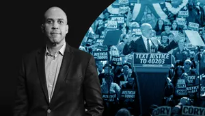 Senator Cory Booker Delivering A Passionate Speech Wallpaper