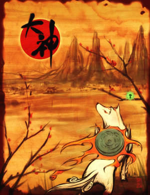 Sepia Art Okami Phone Wallpaper