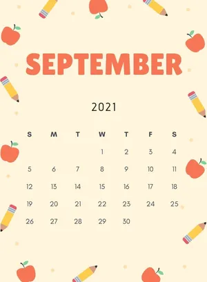 September 2021 Calendar Apples And Pencils Wallpaper