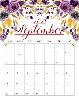 September 2021 Purple Flowers Calendar Wallpaper