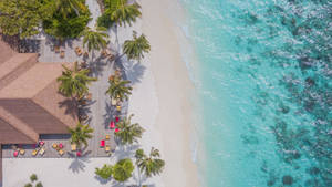 Serene Aerial View Of Maldives Beachside Wallpaper