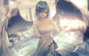 Serene Anime Angelwith Blue Hair Wallpaper