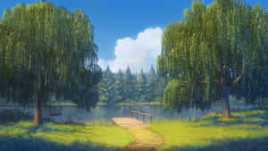 Serene Anime Forest Path Wallpaper