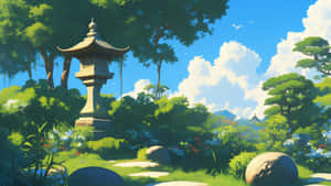 Serene Anime Garden Scene Wallpaper