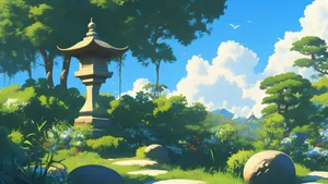 Serene Anime Garden Scene Wallpaper