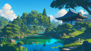 Serene Anime Garden Scene Wallpaper