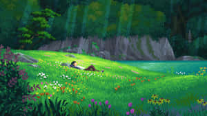 Serene Anime Meadow Scene Wallpaper