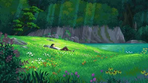 Serene Anime Meadow Scene Wallpaper