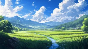 Serene Anime Mountain Landscape Wallpaper
