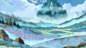 Serene Anime Mountain Landscape Wallpaper