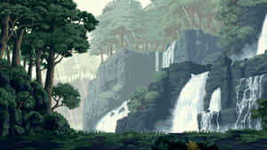 Serene Anime Waterfall Scene Wallpaper