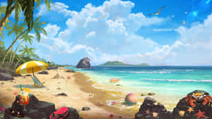 Serene Beach Sunset Painting Wallpaper