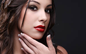 Serene Beauty: Woman With Red Lips Wallpaper