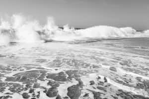 Serene Black And White Beach Scene Wallpaper