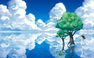 Serene Blue Anime Scenery Wallpaper