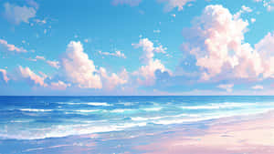 Serene Blue Beach Artwork Wallpaper