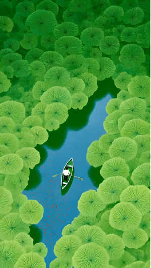 Serene Boat Ride Through Lilies Wallpaper