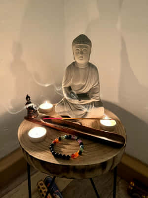 Serene Buddha Meditation Altar Wallpaper