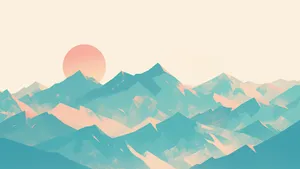 Serene Cartoon Mountain Landscape Wallpaper