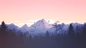 Serene Cartoon Mountain Landscape Wallpaper