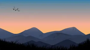 Serene Cartoon Mountain Sunset Wallpaper