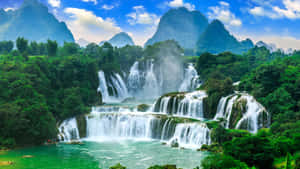 Serene Cascade - The Purest Nature View Wallpaper