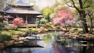 Serene Chinese Watercolor Garden Wallpaper