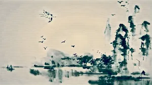 Serene Chinese Watercolor Landscape Wallpaper