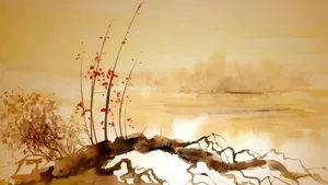 Serene Chinese Watercolor Landscape Wallpaper