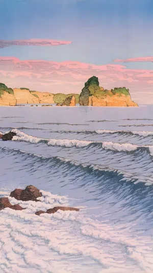 Serene Coastal Sunset Waves Wallpaper