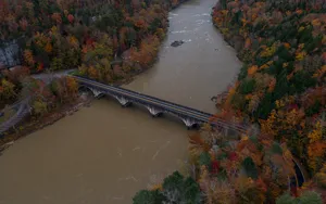 Serene Fall Bridge Scenery Wallpaper