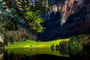 Serene Field Between Mountains Hd Wallpaper