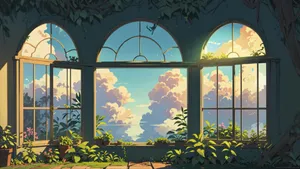 Serene Garden Window View Wallpaper