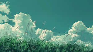 Serene Green Meadow Sky Wallpaper