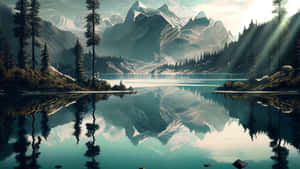 Serene_ Mountain_ Lake_ Sunrays_4 K Wallpaper