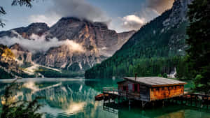 Serene_ Mountain_ Lake_with_ Cabin_4 K Wallpaper