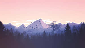 Serene Mountain Sunset Forest Silhouette Wallpaper