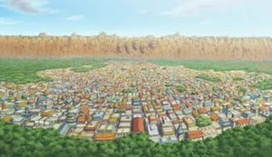 Serene Naruto Village With Majestic Mountains In The Background Wallpaper