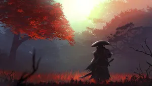 Serene Samurai Garden Landscape Wallpaper
