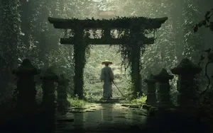 Serene Samurai Garden Scene Wallpaper