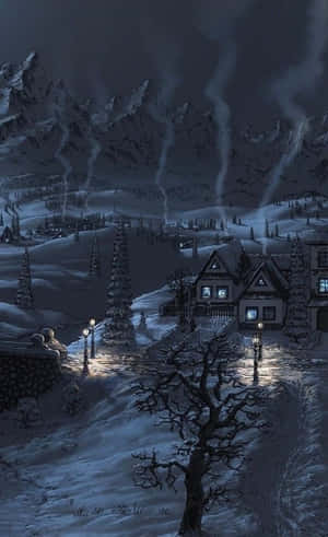 Serene Snowy Village Wallpaper