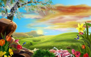 Serene Spring Landscape In Full Bloom Wallpaper