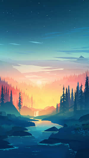 Serene Sunset Landscape Artwork Wallpaper