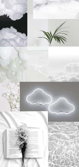 Serene White Collage Aesthetic Wallpaper