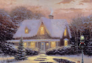 Serene Winter Wonderland Painting Wallpaper