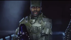 Sergeant Johnson Overlooking A Battle Scene Wallpaper