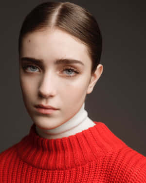 Serious Expression Portrait Red Sweater Wallpaper