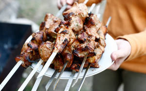 Served Chicken Satay Southeast Asian Dish Wallpaper