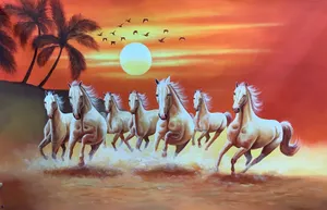 Seven Horses Sunset Galloping Wallpaper