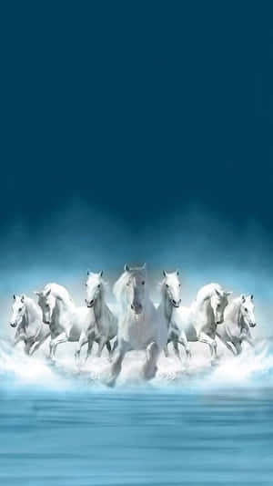 Seven White Horses Charging Artwork Wallpaper